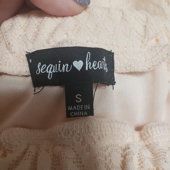 Sequin Hearts Off-Shoulder Lace Sheath Dress Sz S - Picture 6 of 8